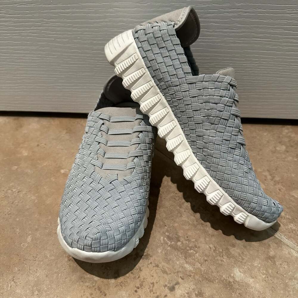 Bernie Mev Zip Vivaldi Woven Slip-On Sneakers Light Grey Size 38